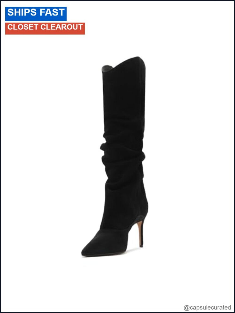 Suede Slouch Boots Pointed Toe Stiletto Knee High